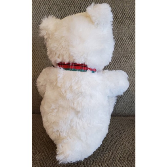 Chosun International Inc. White Bear Plush Toy with Red Plaid Bow Rare HTF - Picture 4 of 10